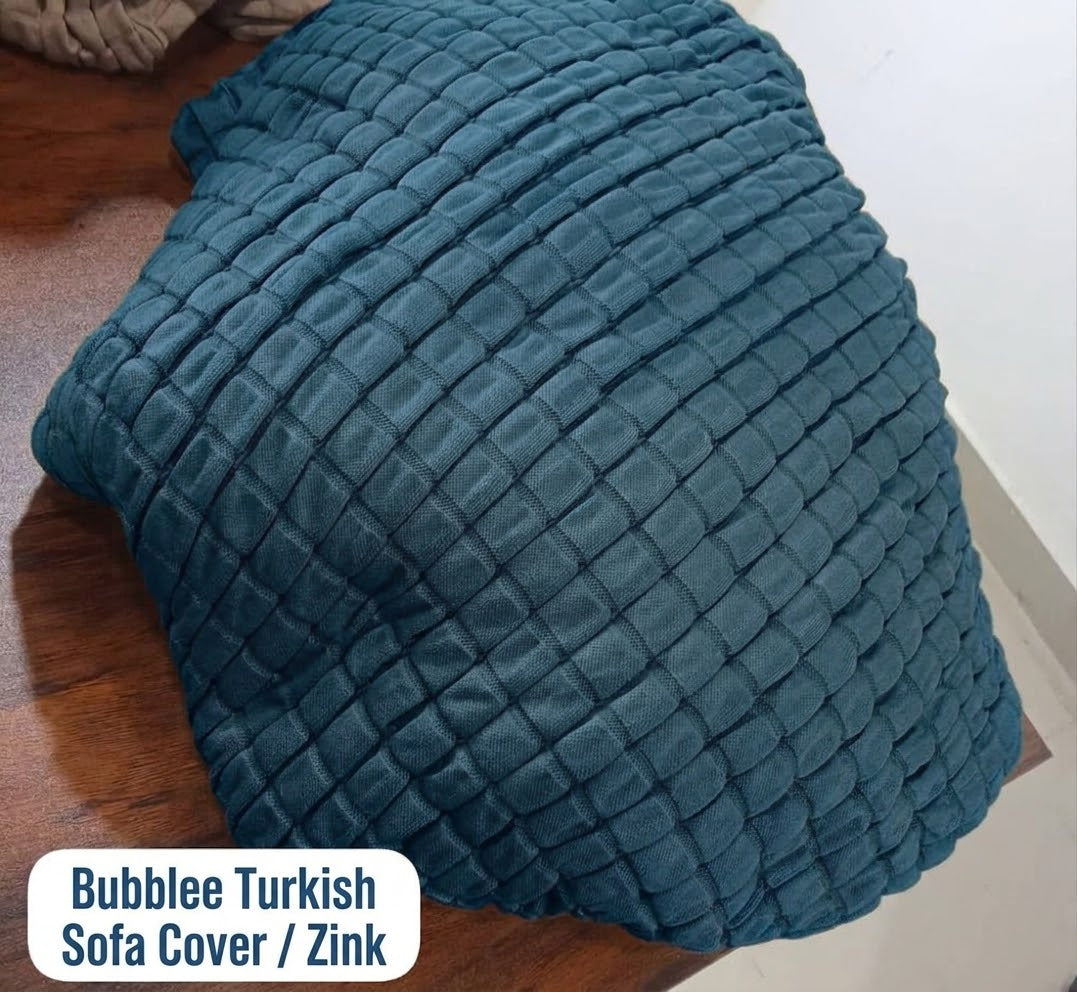 Bubble Sofa Cover – Stretchable Cover with Bubble Texture | Slip-Resistant |Zink Colour