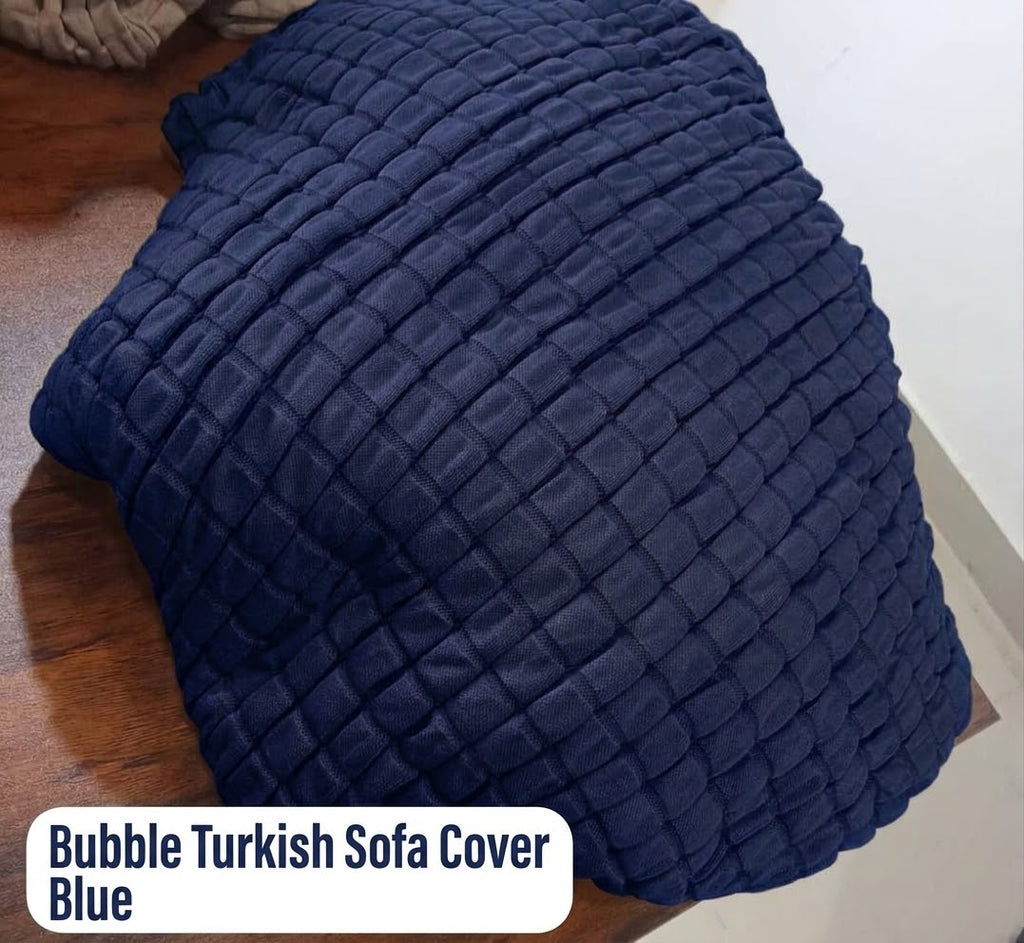 Bubble Sofa Cover – Stretchable Cover with Bubble Texture | Slip-Resistant |Blue Colour