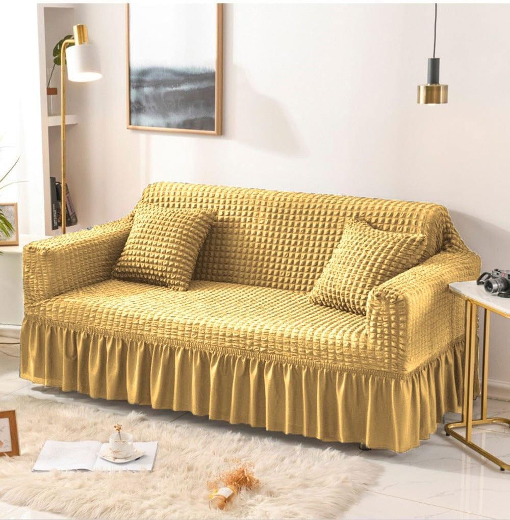 Bubble Sofa Cover – Stretchable Cover with Bubble Texture | Slip-Resistant |Golden Colour