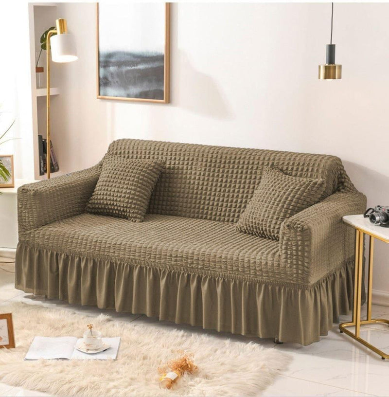 Brown bubble sofa cover with stretchable textured fabric