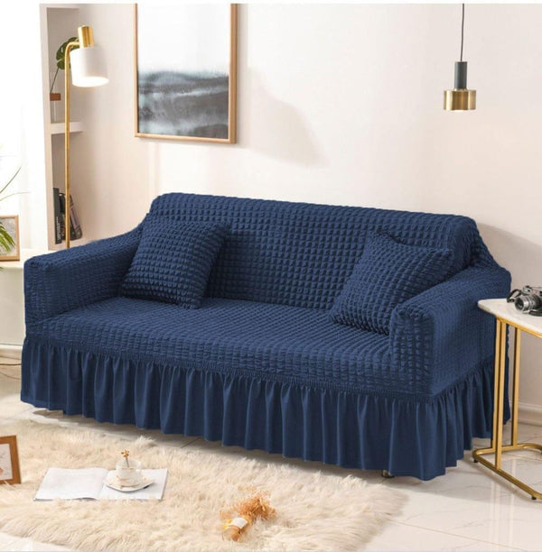 Bubble Sofa Cover – Stretchable Cover with Bubble Texture | Slip-Resistant |Blue Colour
