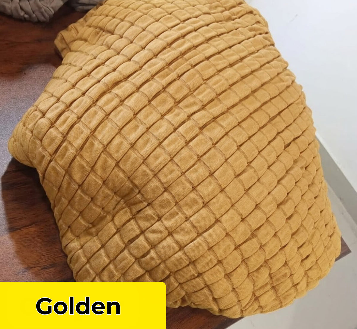 Bubble Sofa Cover – Stretchable Cover with Bubble Texture | Slip-Resistant |Golden Colour