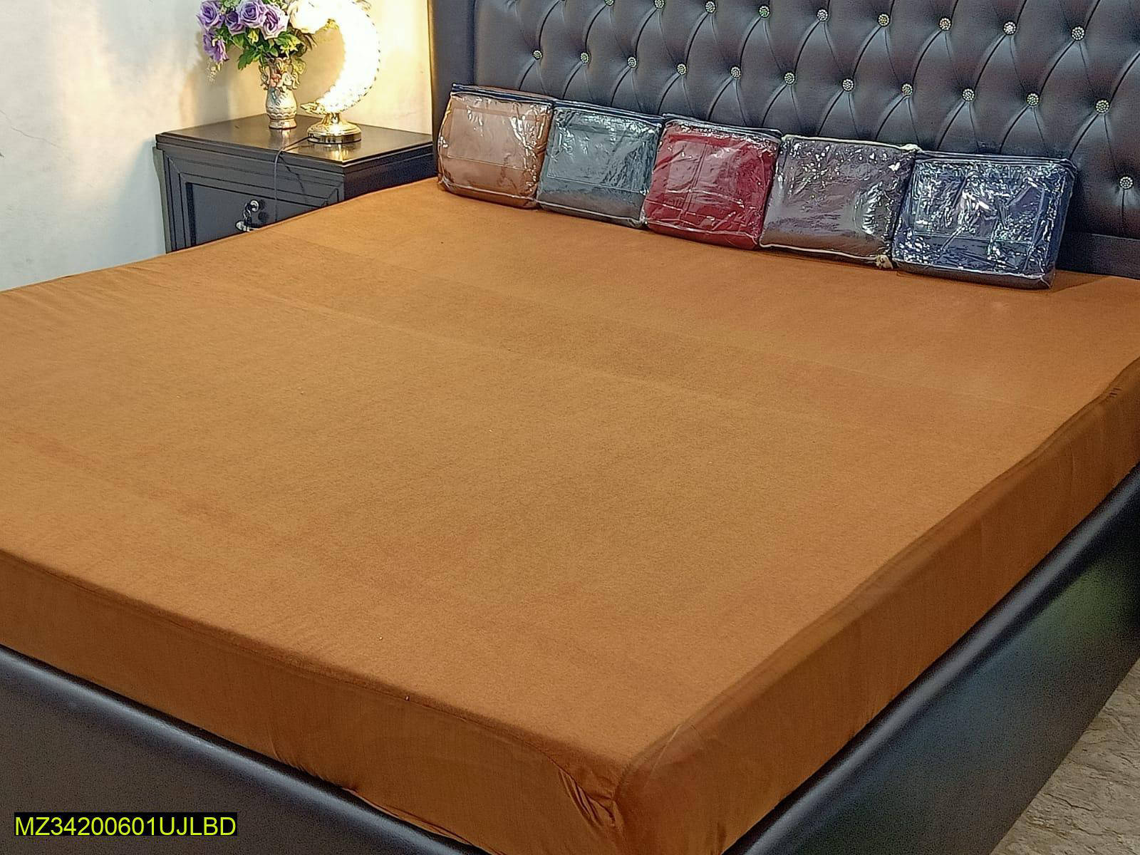 Terry Cotton Mattress Cover Copper Colour Double Bed