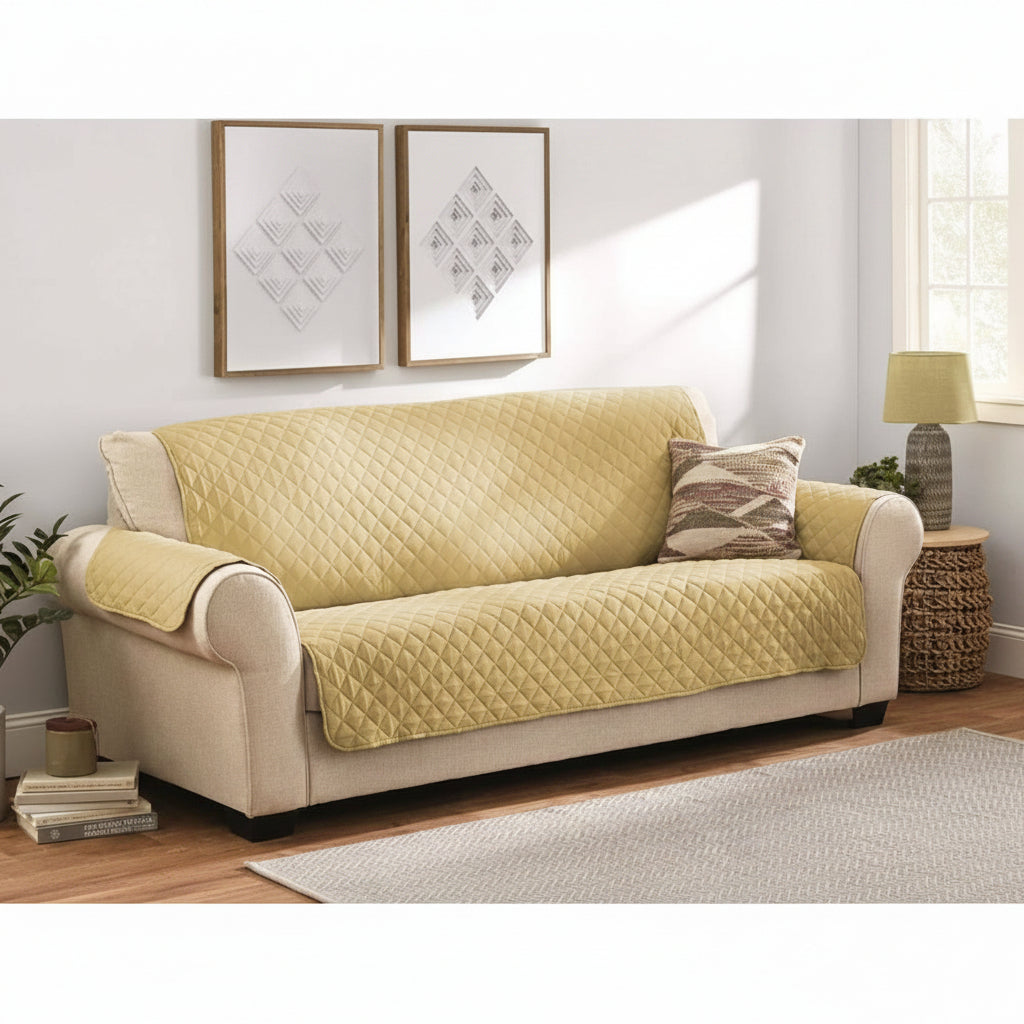 Premium Ultrasonic Quilted Sofa Cover-Sofa Coat- Export Quality Micro Fabric Easy Washable  - Golden Colour