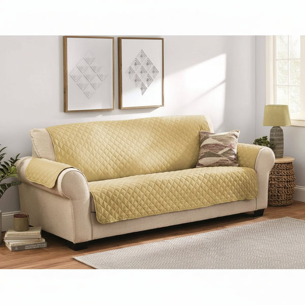 Premium Ultrasonic Quilted Sofa Cover-Sofa Coat- Export Quality Micro Fabric Easy Washable  - Golden Colour