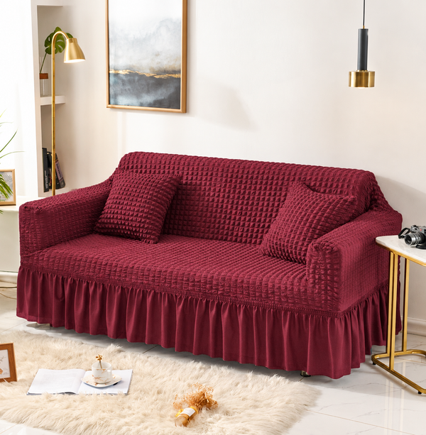 Bubble Sofa Cover – Stretchable Cover with Bubble Texture | Slip-Resistant |Maroon Colour