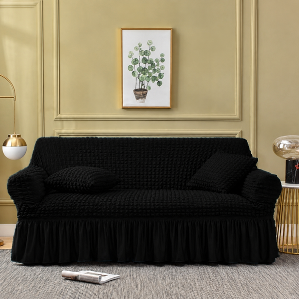 Bubble Sofa Cover – Stretchable Cover with Bubble Texture | Slip-Resistant |Black Colour